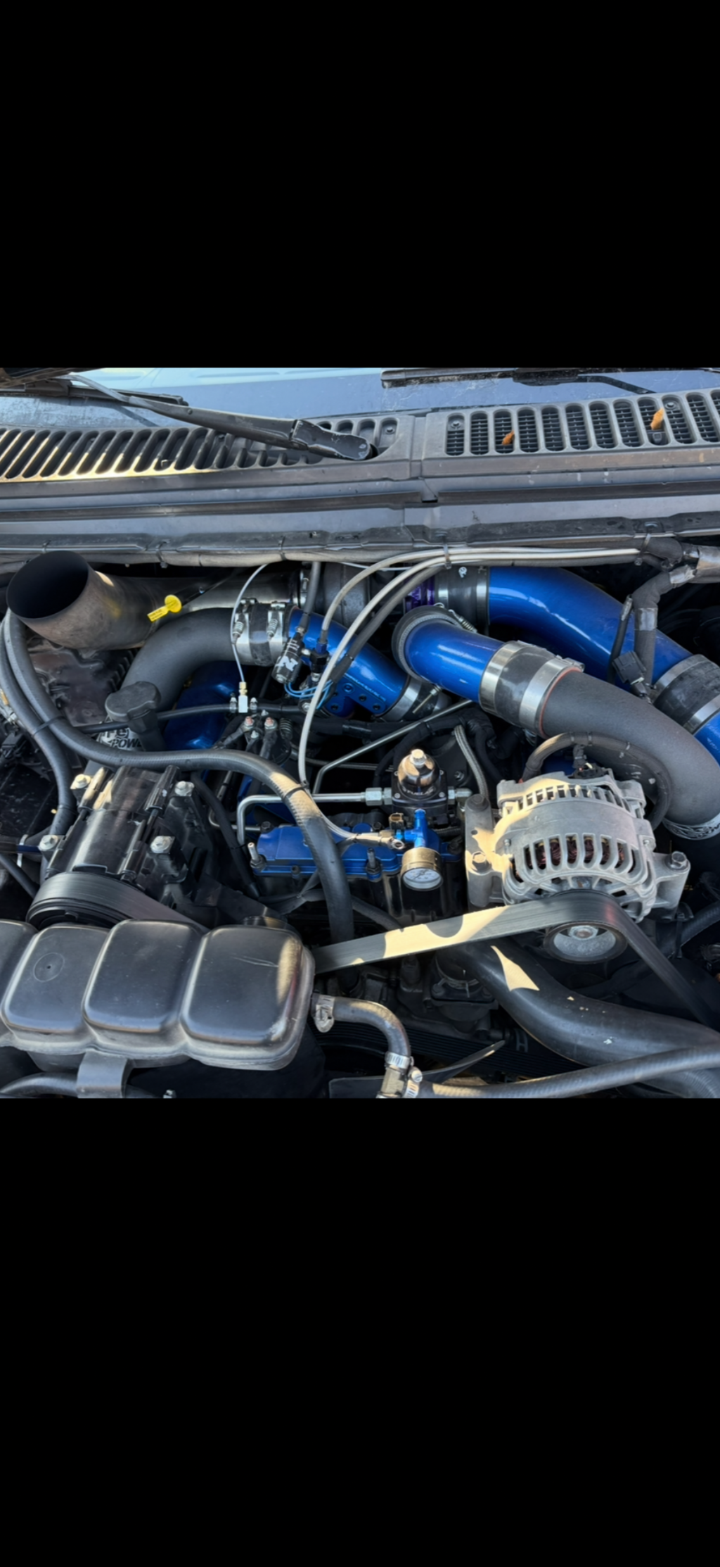 1999-2003 Ford f250/350/excursion Powerstroke 7.3  T4 s300/s400 Turbo Hoodstack 4” Stainless Steel heatwrapped